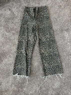 Leopard Print Wide-Leg Pants - Beige/Black